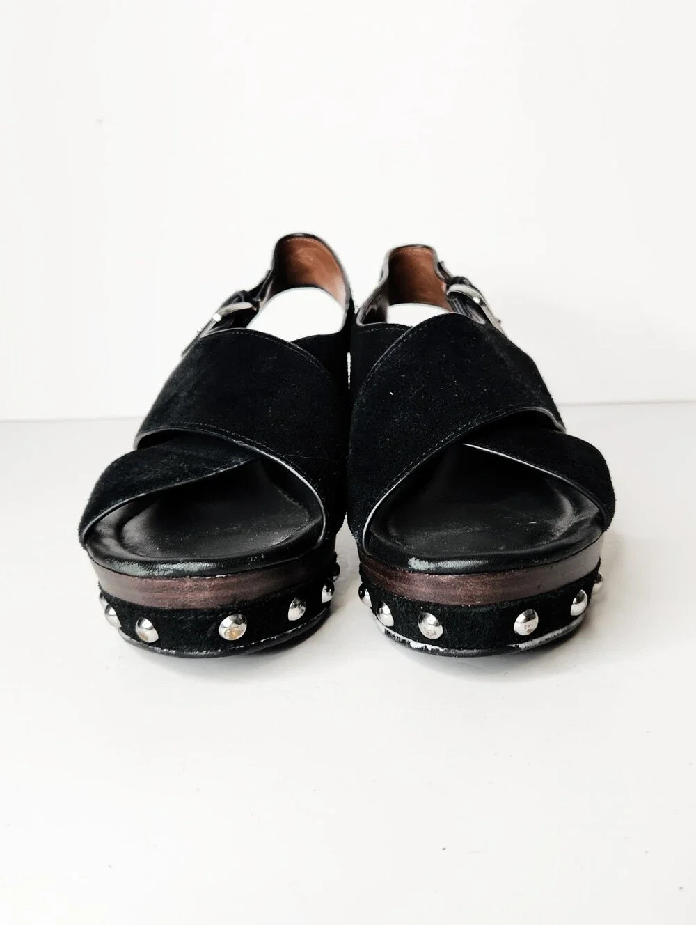 Donald Pliner Black Studded Suede Platform Open Toe Sandals Size 8.5